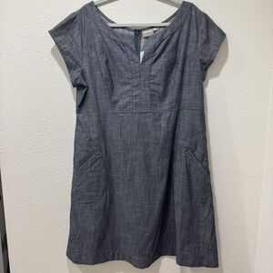 eShakti Dress Womens XL Sz 18 Blue Chambray Short Sleeve Pocket Casual Cozy New